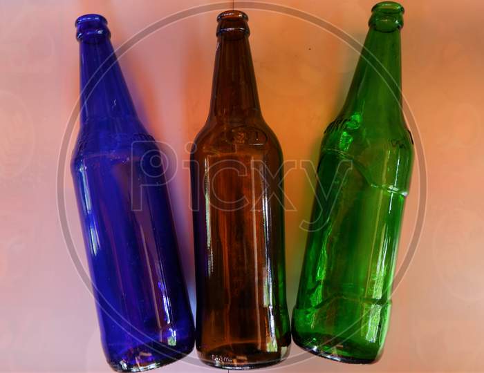 colorful bottles on white background