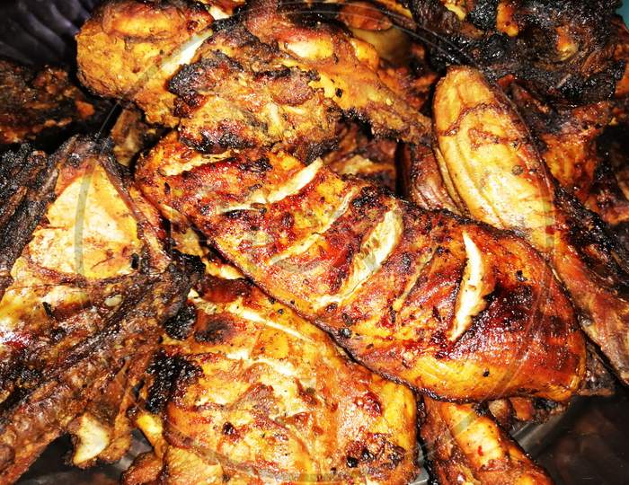 Bbq Chicken Cooked Slowly On The Grill, Slathered With Your Favorite Barbecue Sauce