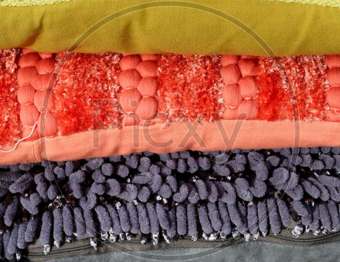 Colorful detailed close up view on textile and fabrics materials