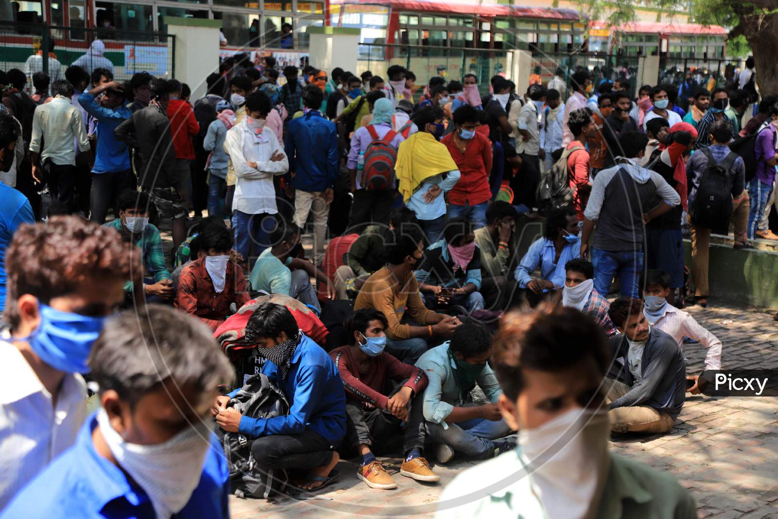 Migrant Workers Wait For Registration To Reach Their Native Places During Nationwide Lockdown Amidst Coronavirus Or COVID-19 Pandemic  In Prayagraj, May 12, 2020