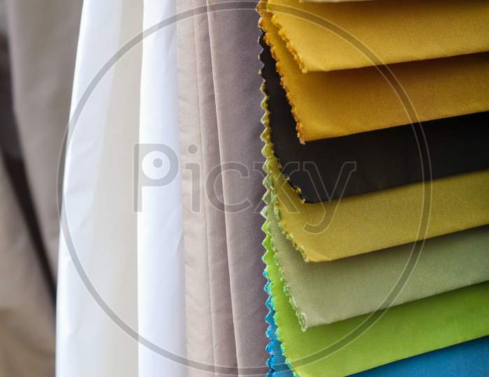 Colorful detailed close up view on textile and fabrics materials