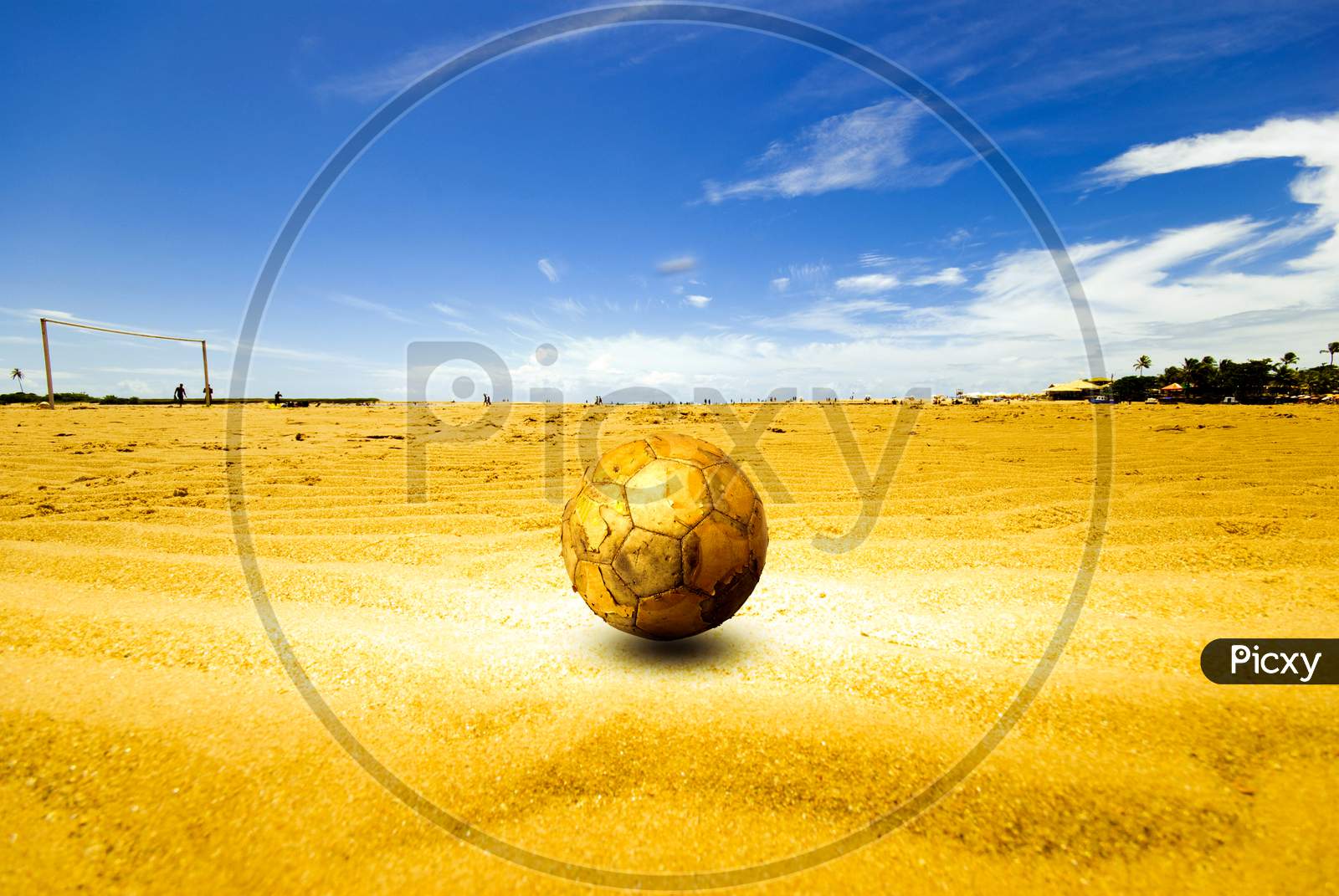 Sky view with football in ground