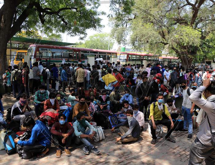 Migrant Workers Wait For Registration To Reach Their Native Places During Nationwide Lockdown Amidst Coronavirus Or Covid-19 Pandemic In Prayagraj, May 12, 2020