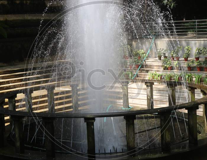 Water Fountain With Water Showers In Animal Park On Day Light