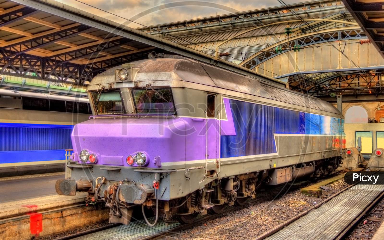 Old French Diesel Locomotive At Paris-Est Station