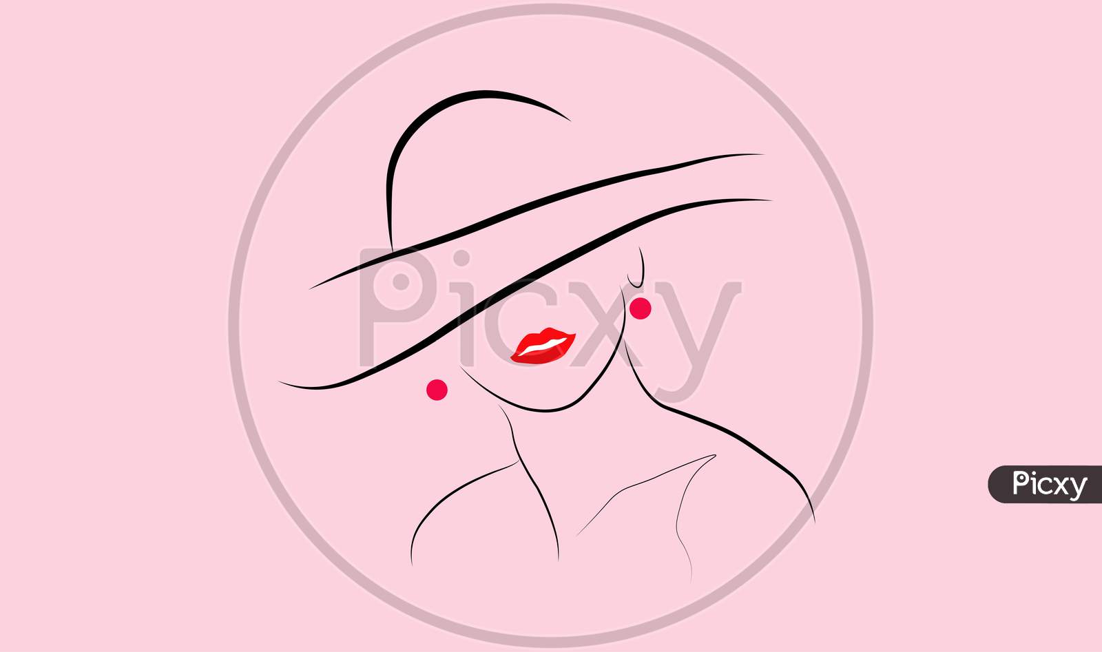 girl with pink lips wearing double sided big beach cap / hat