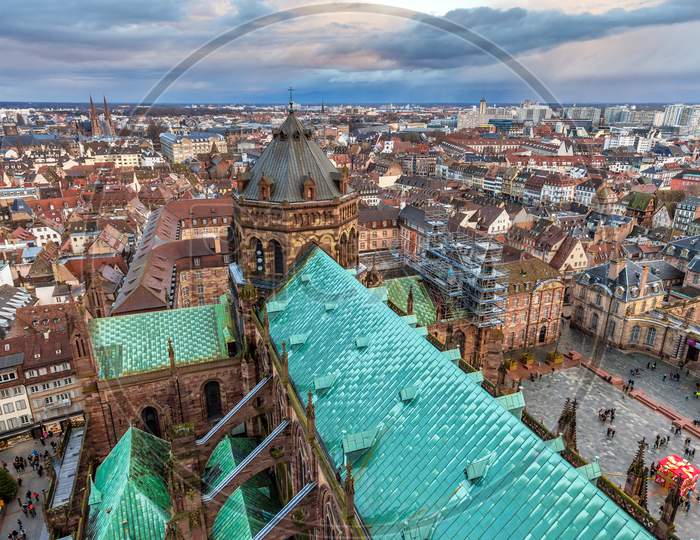 View Of Strasbourg With The Notre Dame Cathedral - Alsace, Franc