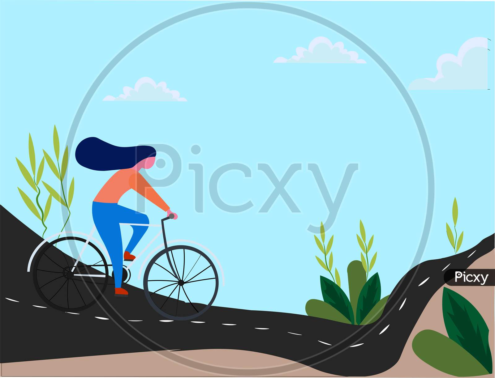 An illustration of a girl riding bicycle