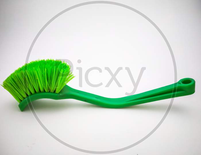 Dish Washing And Basin'S Cleaning Brush Isolated With White Background