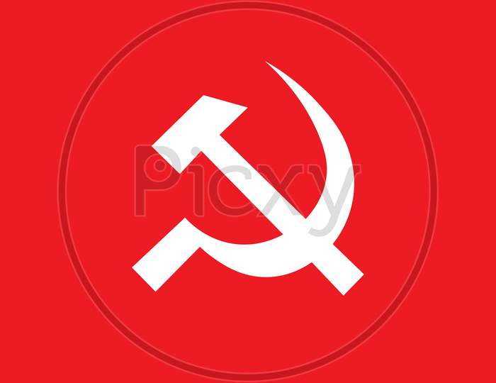 A illustration of communist party logo Red background.