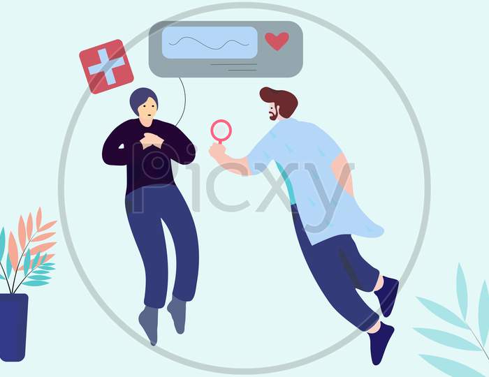 An  illustration of Doctor & patient at hospital room.
