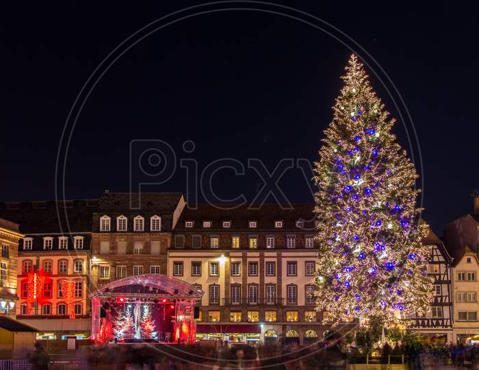 Christmas Tree At Place Kleber In Strasbourg, "Capital Of Christ