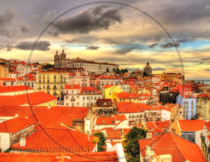 View Of The Historic Center Of Lisbon In The Evening - Portugal