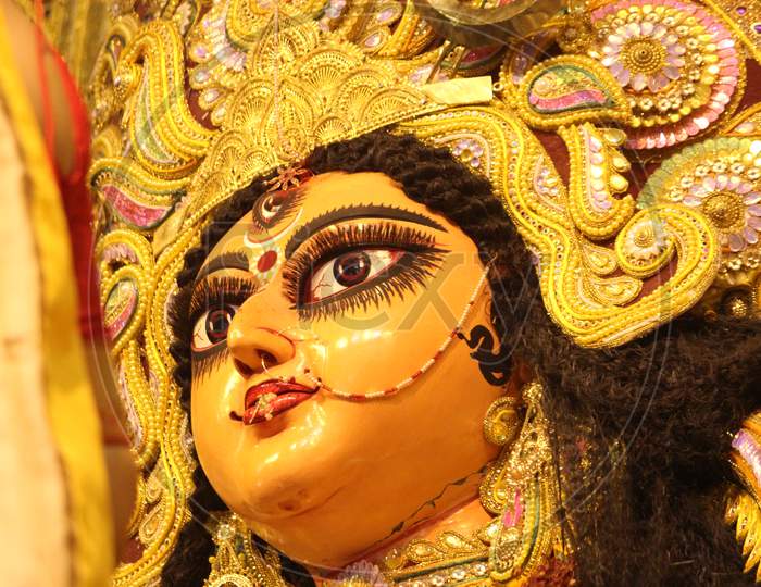 Goddess Durga Idol During Navrathri Festival in Bengal
