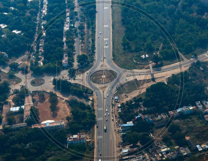 Aerial View Of Outer Ring Road Of Hyderabad From Flight Window