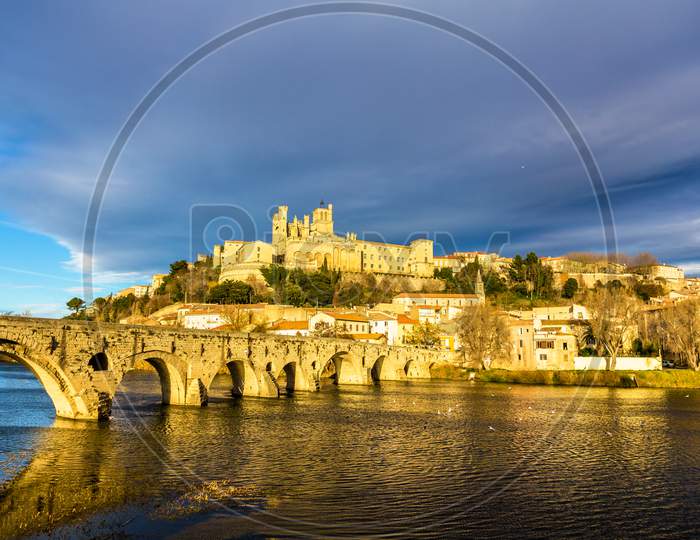 View Of St. Nazaire Cathedral And Pont Vieux In Beziers, France