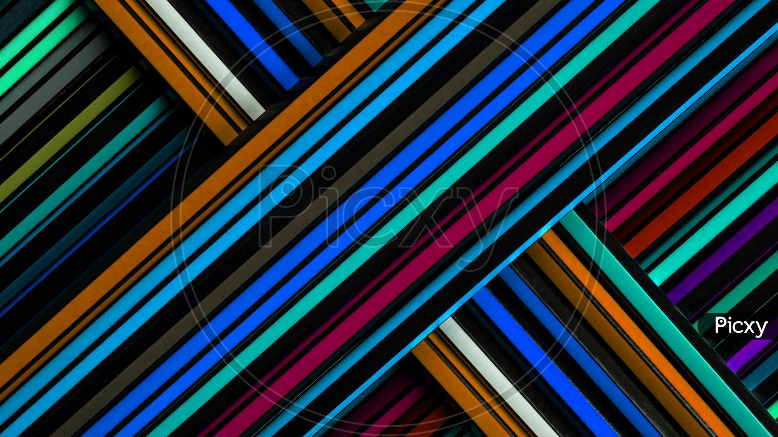 Abstract Multy Colour Different Size Line Art In Dark Background