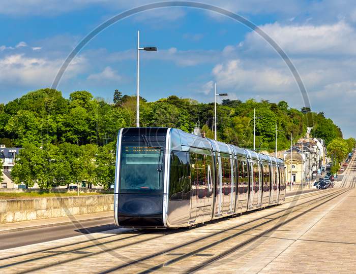 Wireless Tram On Pont Wilson Bridge In Tours - France