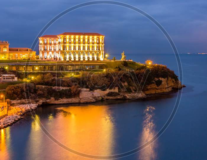 Palais Du Pharo In Marseille By Night - France