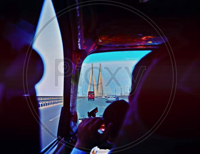 Unique view of Bandra–Worli Sea Link from my car
