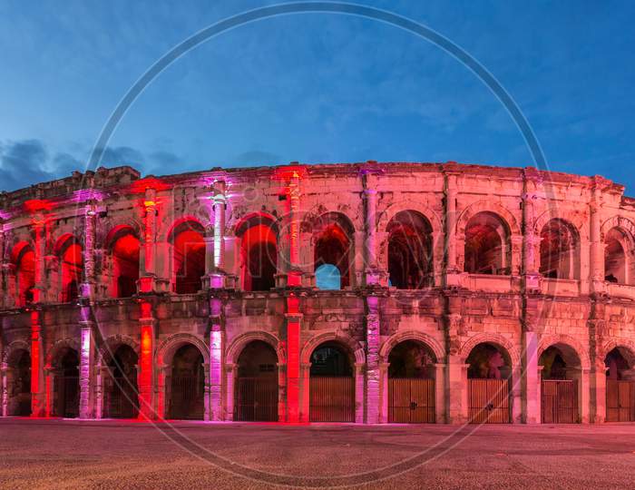 Roman Amphitheatre - Arena Of Nimes At Evening - France, Langued
