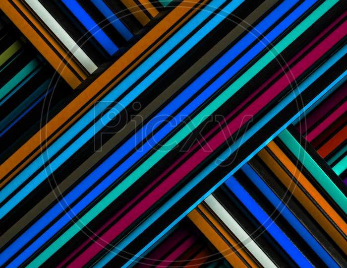 Abstract Multy Colour Different Size Line Art In Dark Background