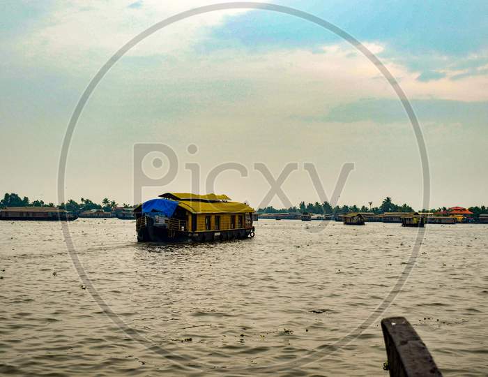 House boat in Vembanad lake kerala landscape