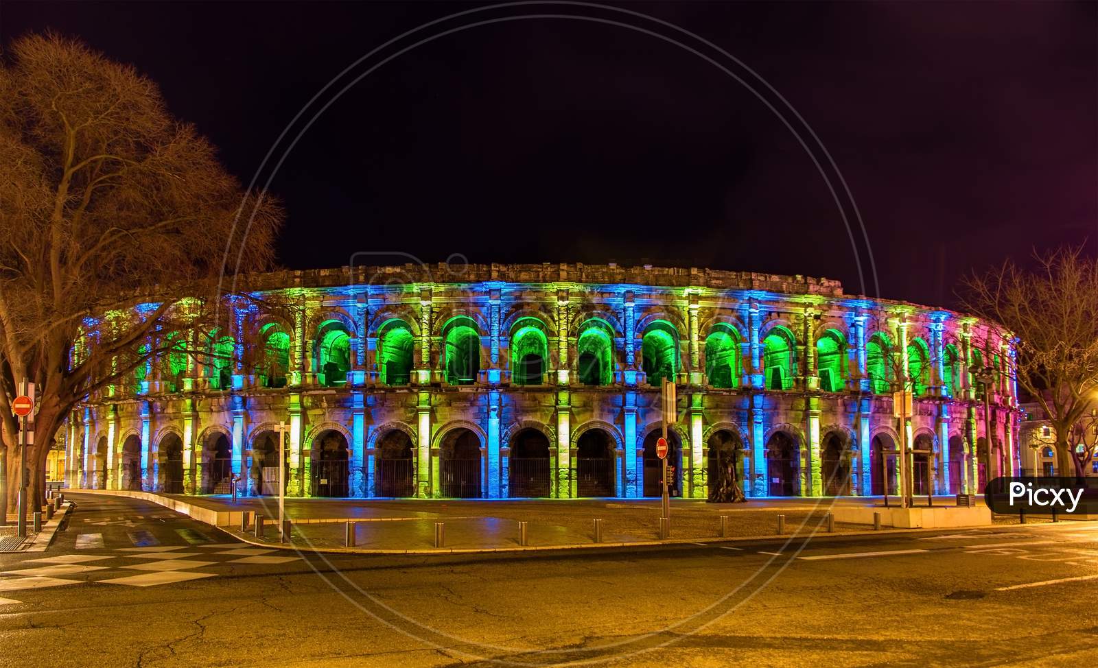 Roman Amphitheatre, Arena Of Nimes, In The Evening - France