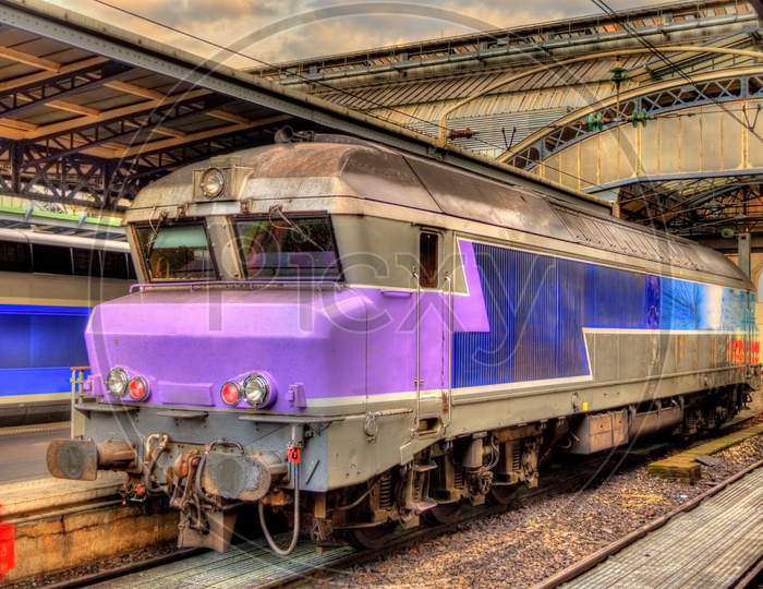 Old French Diesel Locomotive At Paris-Est Station