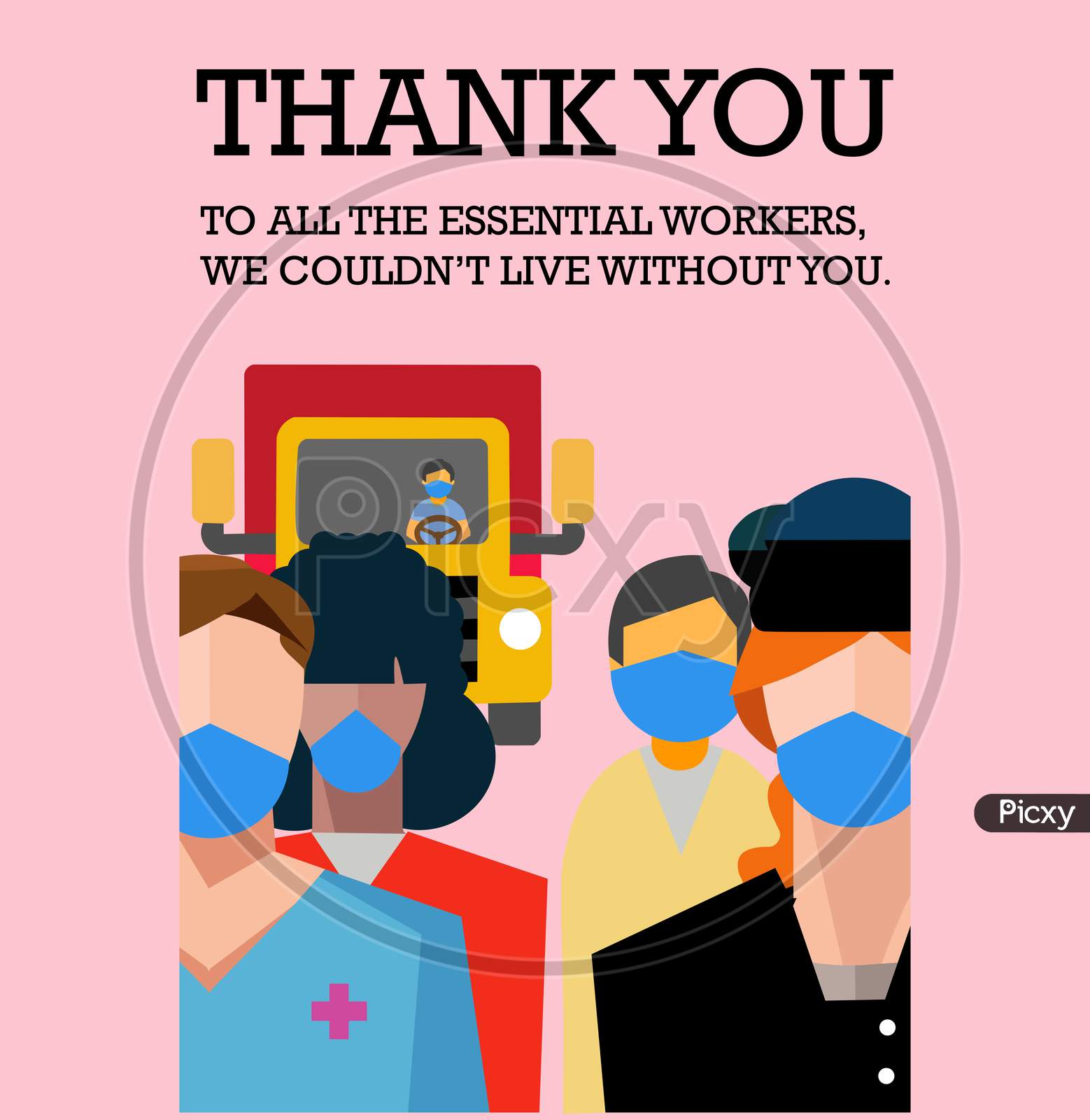 illustration of appreciation for essential worker, Doctor, policeman, Street sweeper & truck driver for their service amid corona virus outbreak