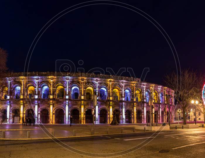 Roman Amphitheatre - Arena Of Nimes At Evening - France, Langued