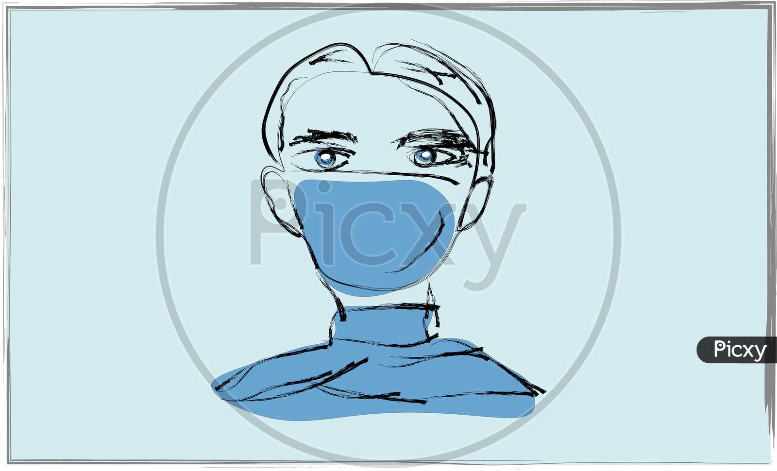An illustration of a doctor wearing a medical mask, Blue background.