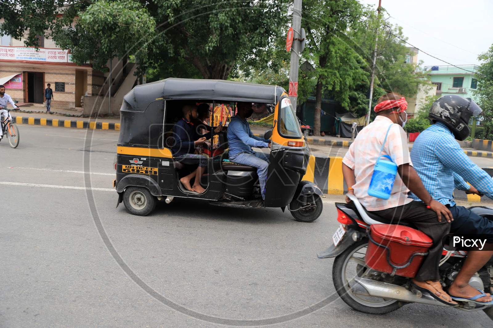 Migrant Workers Who Arrived From Mumbai Travel in an autorickshaw To Reach Their Native Places During Nationwide Lockdown Amidst Coronavirus Or COVID-19 Pandemic  In Prayagraj, May 12, 2020