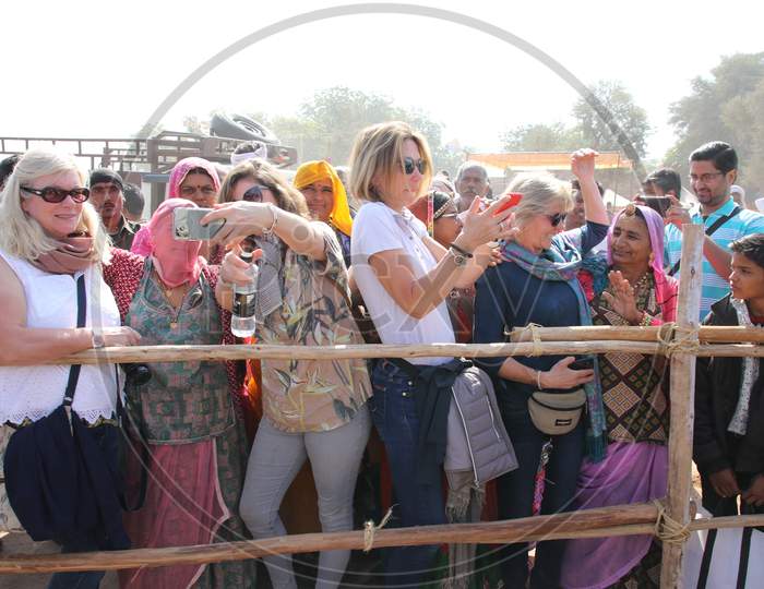 Foreign Tourists At Nagaur Cattle Fair, Rajasthan