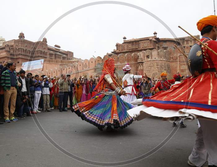 Rajasthani Artist peforms during Bikaner Camel festival.