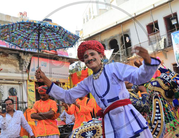 Local Folk Artists  Performing in Gangaur Festival Udaipur On 4 April 2019.