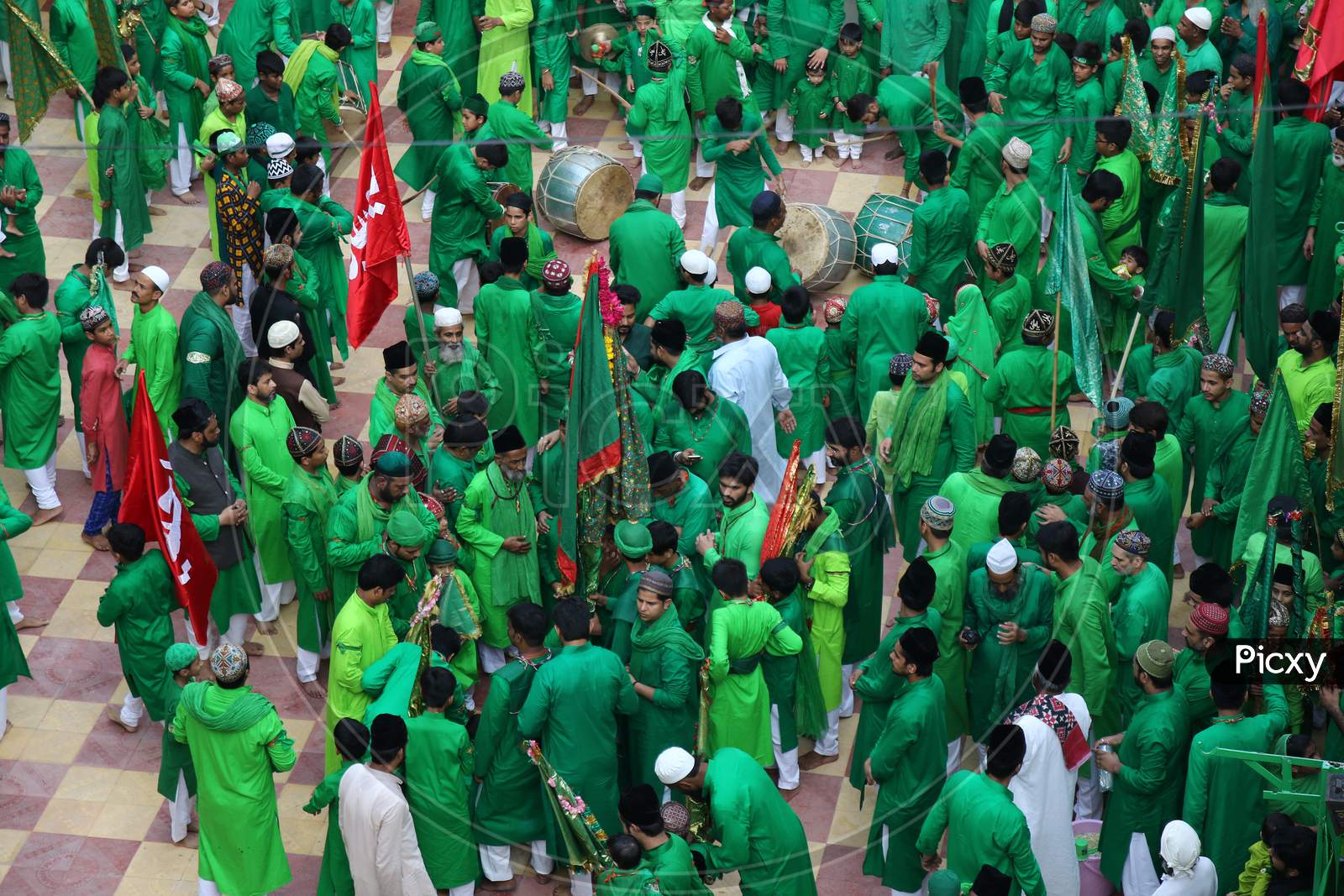 Indian Muslims participate in a procession during the sacred Islamic month of Muharram outside the shrine of Sufi saint Khwaja Moinuddin Chishti in Ajmer, Rajasthan, India.