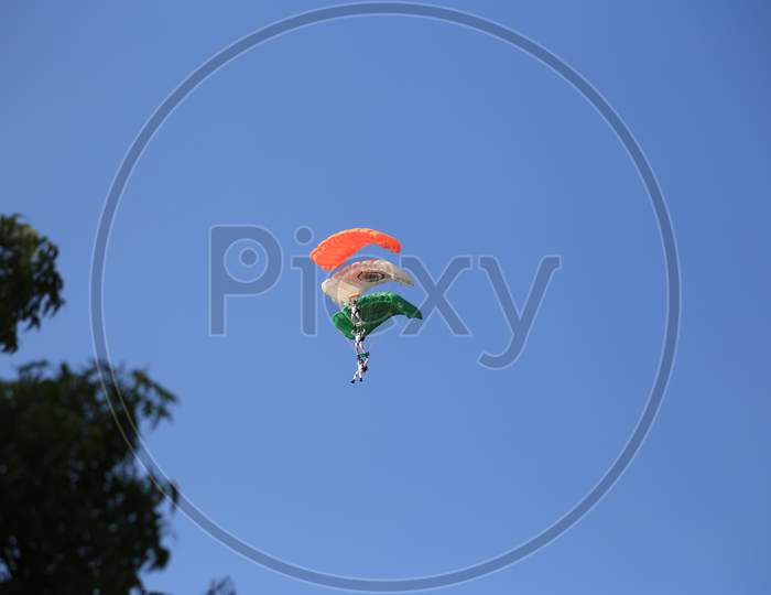 Members Of Indian Air Force Sky Diving Team Akash Ganga Perform In Ajmer, Rajasthan 