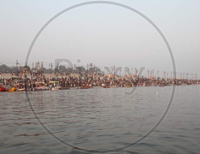 Ghats On The Bank Of Triveni Sangam During Kumbh Mela In Allahabad
