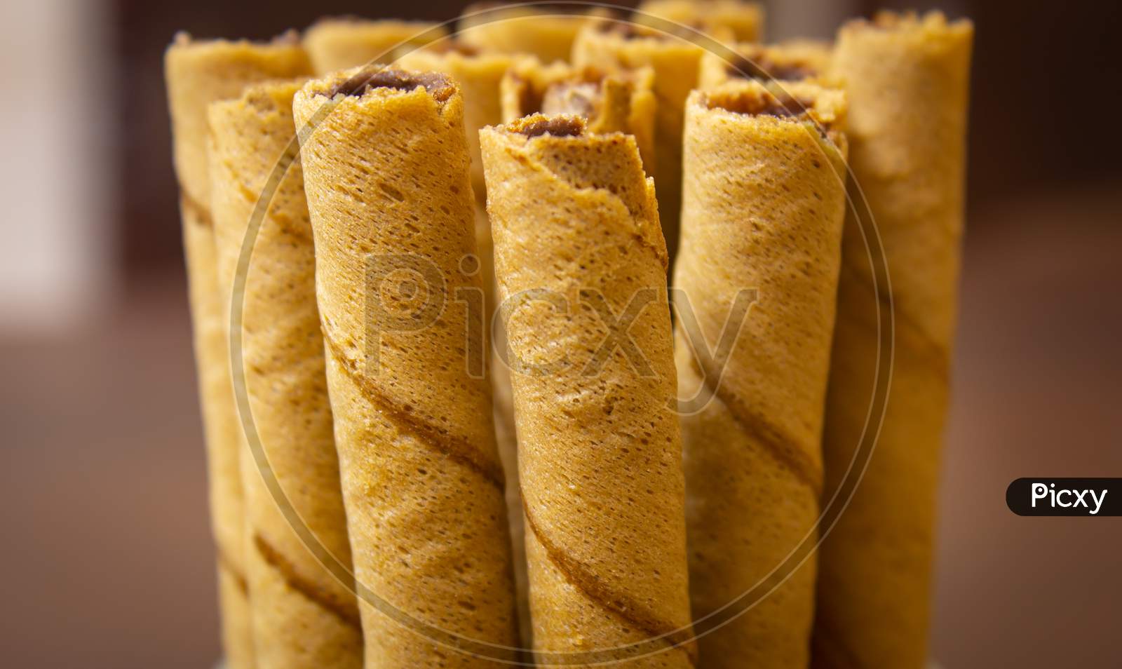 Bunch Of Chocolate Flavored Wafer Rolls. Crunchy Wafer Rolls Loved By Kids.