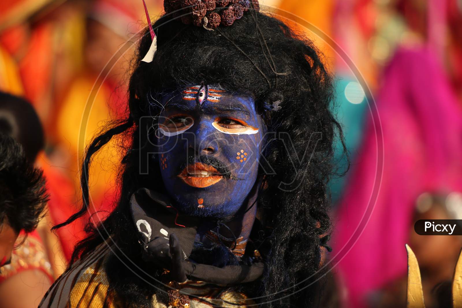 Indian Folk Artists Performing as Lord Shiva In Gangaur Festival In Udaipur, Rajasthan