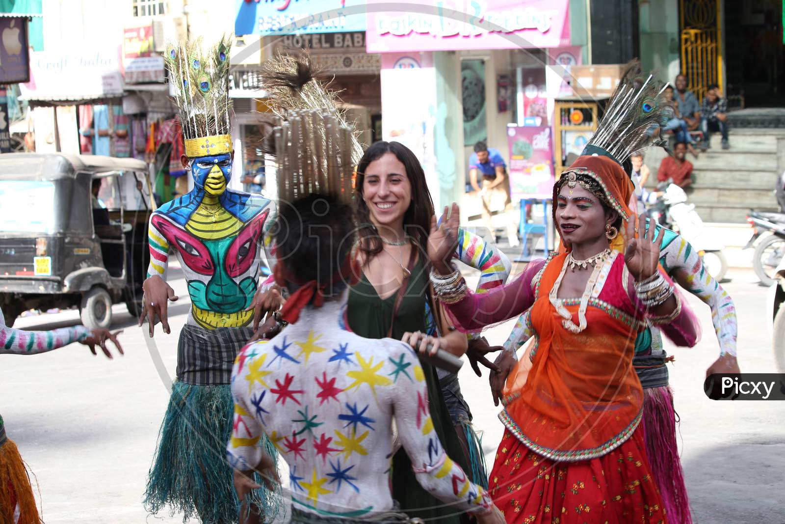 Artists Performing On Streets  in Gangaur Festival Udaipur On 4 April 2019.
