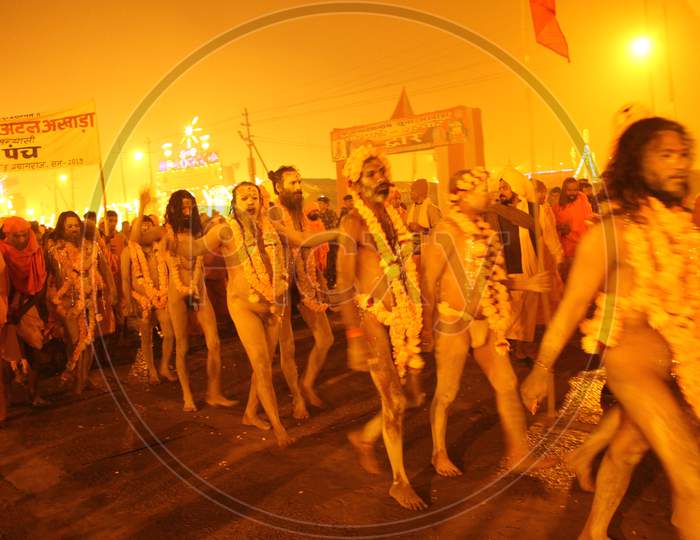 Exodus  of Aghori or Naga Sadhu or Hindu Holy man At Allahabad Kumbh Mela