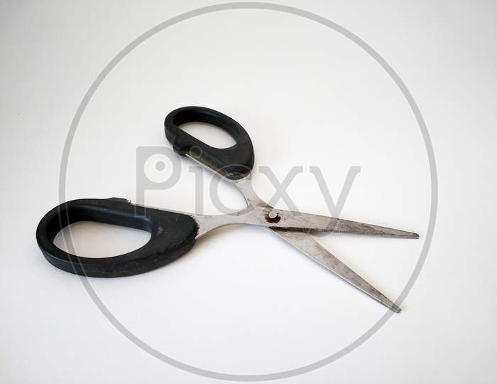 Scissor Of Black Handle Isolated With White Background