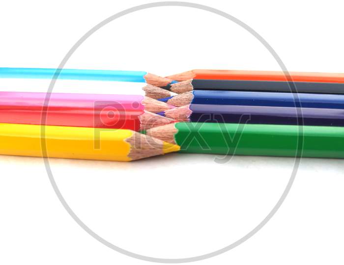some colorful wooden pencil isolated on white background