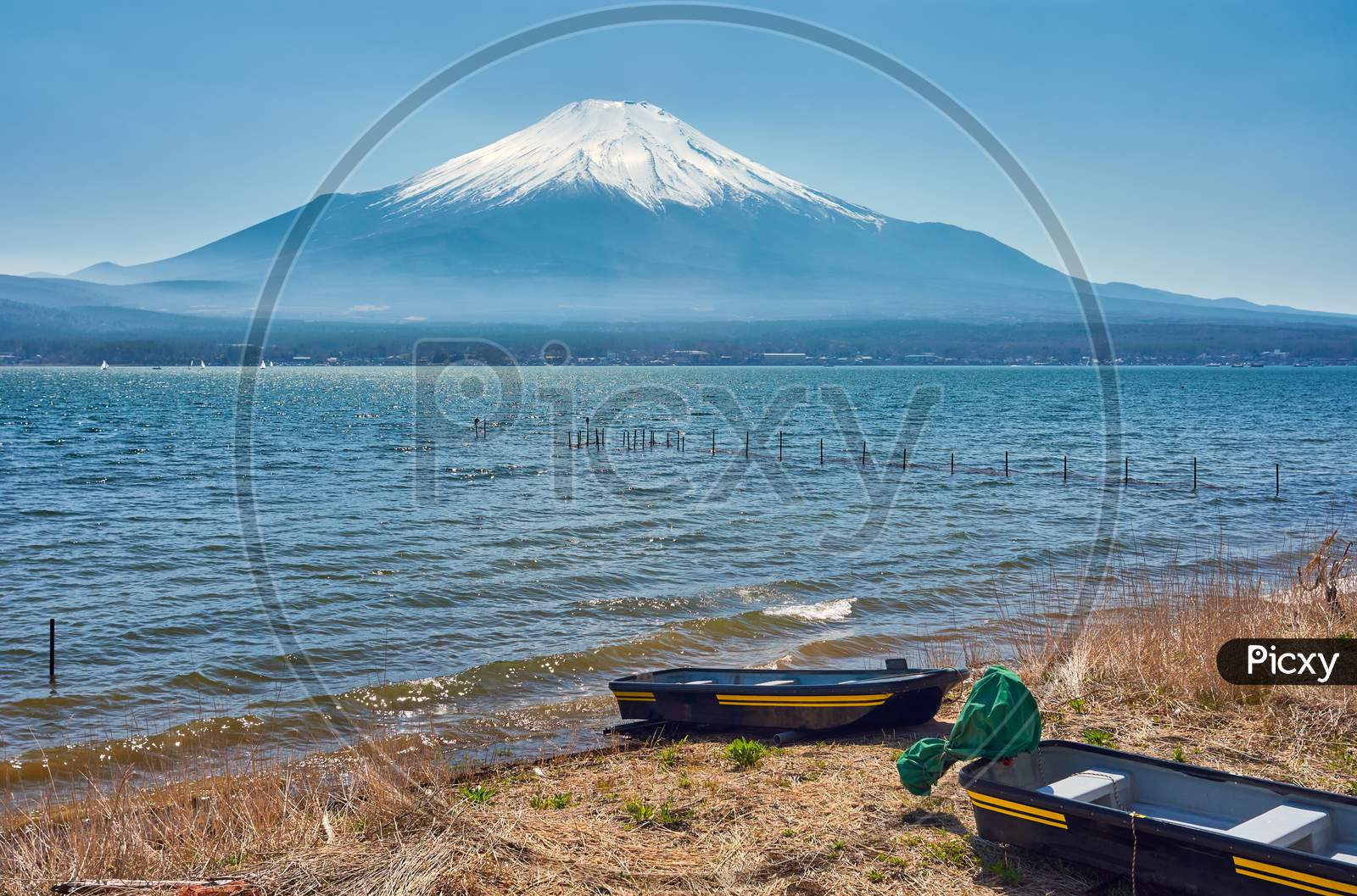 Iconic View Of Lake Yamanaka And Mt. Fuji In The Background, Japan
