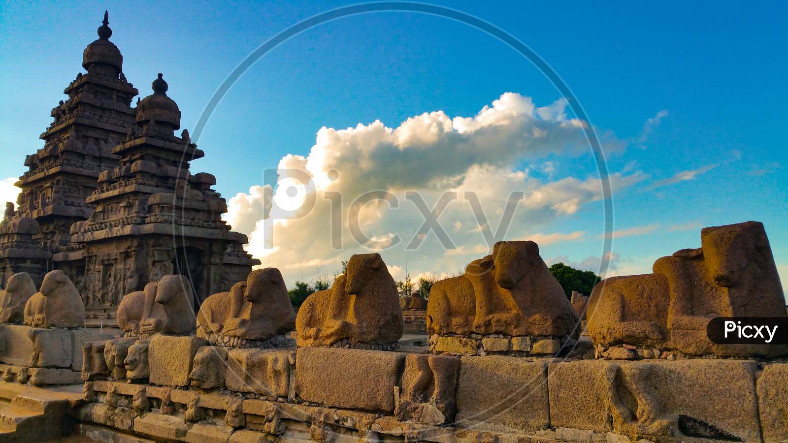Frontal view of Shore Temple in Mahabalipuram
