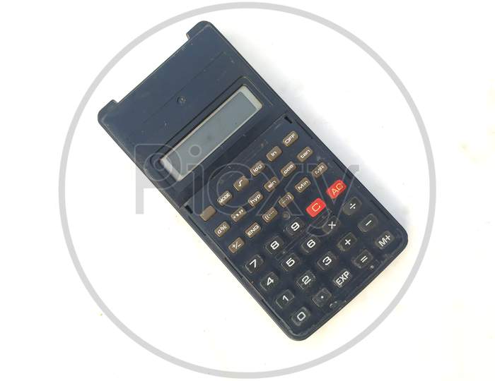 black scientific calculator isolated on white background