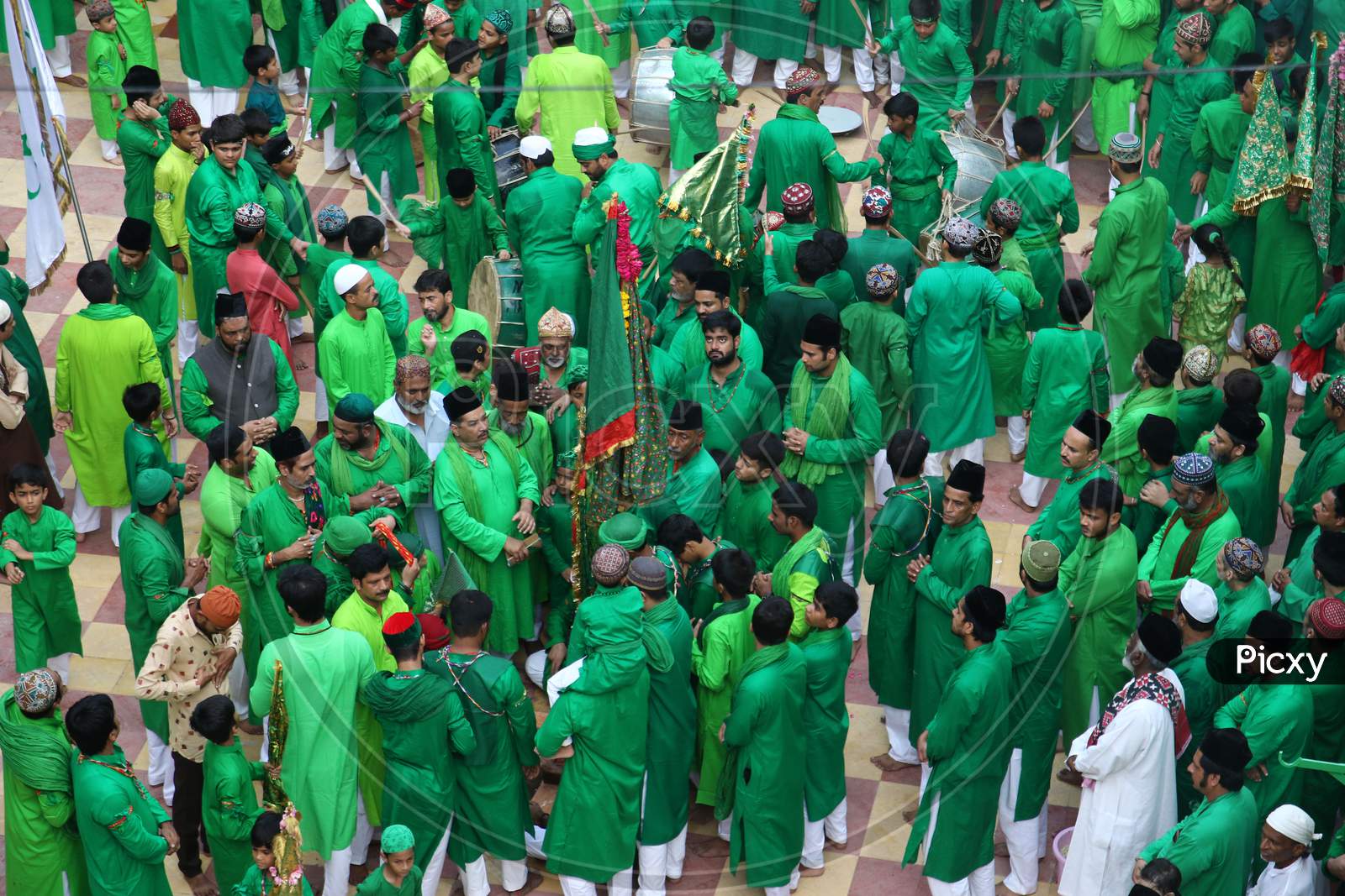 Indian Muslims participate in a procession during the sacred Islamic month of Muharram outside the shrine of Sufi saint Khwaja Moinuddin Chishti in Ajmer, Rajasthan, India.