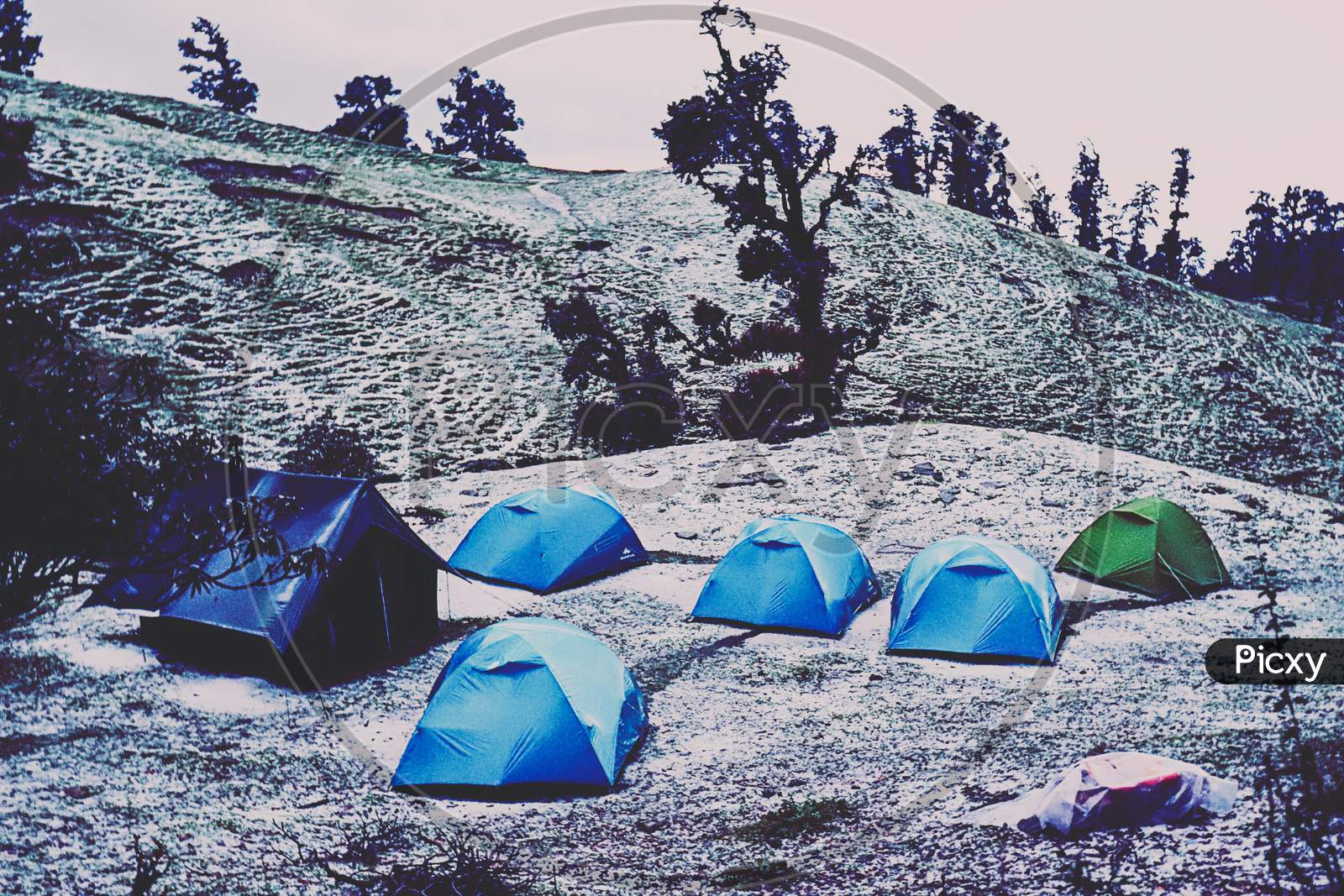 A campsite after a hailstorm